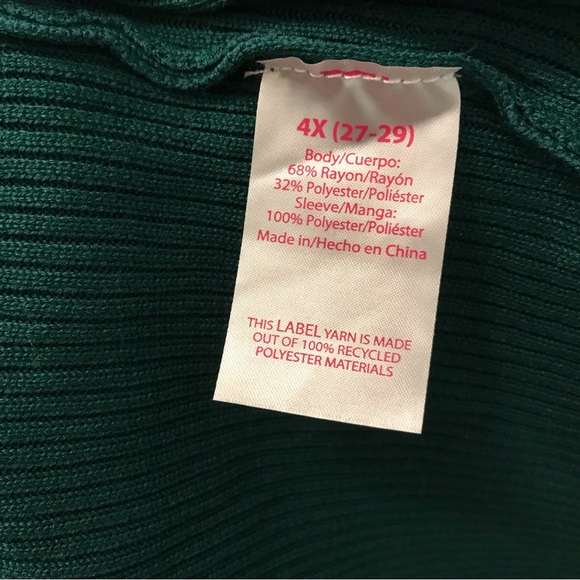 Hunter Green Sweater Dress 4X, Long Sleeve Swiss Dot Sheer Sleeve, Stretch Knit - Picture 10 of 14